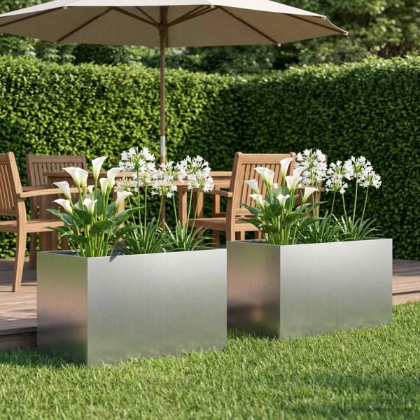ARDEBO.de - Garten-Pflanzgefäß 2 stk. Silber 50 x 40 x 40 cm