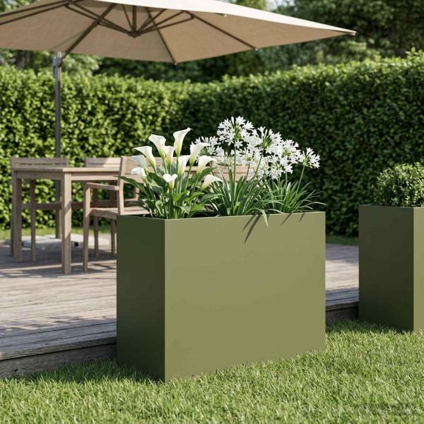 ARDEBO.de - Garten-Pflanzgefäß Olivgrün 60 x 30 x 40 cm Kaltgewalzter Stahl