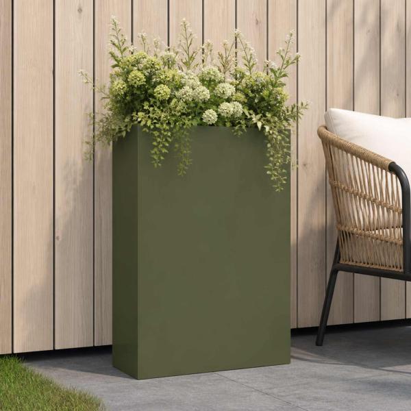 ARDEBO.de - Garten-Pflanzgefäß Olivgrün 40 x 20 x 75 cm Kaltgewalzter Stahl