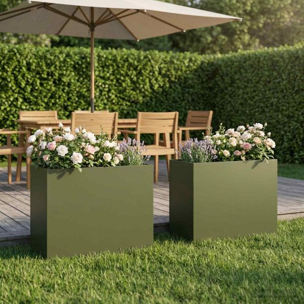 ARDEBO.de - Garten-Pflanzgefäß 2 stk. Olivgrün 50 x 20 x 40 cm
