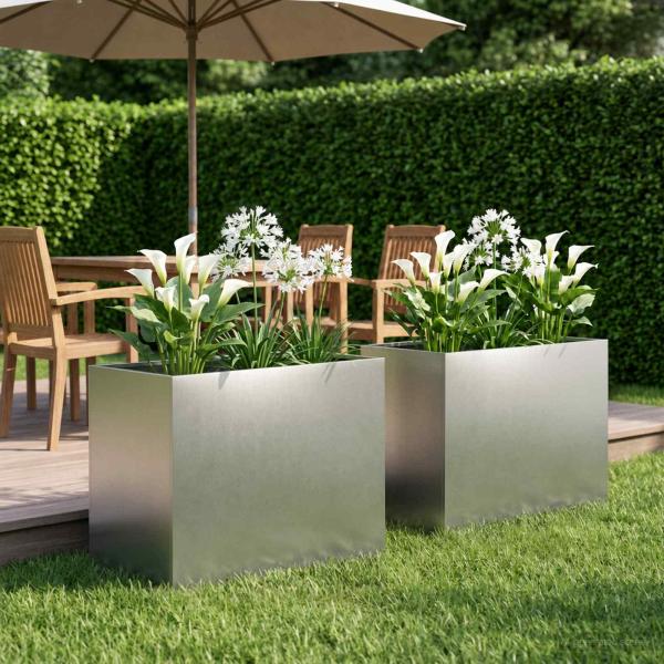 ARDEBO.de - Garten-Pflanzgefäß 2 stk. Silber 60 x 40 x 50 cm Edelstahl