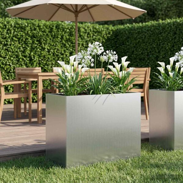 ARDEBO.de - Garten-Pflanzgef?? Silber 60 x 30 x 50 cm Verzinkter Stahl