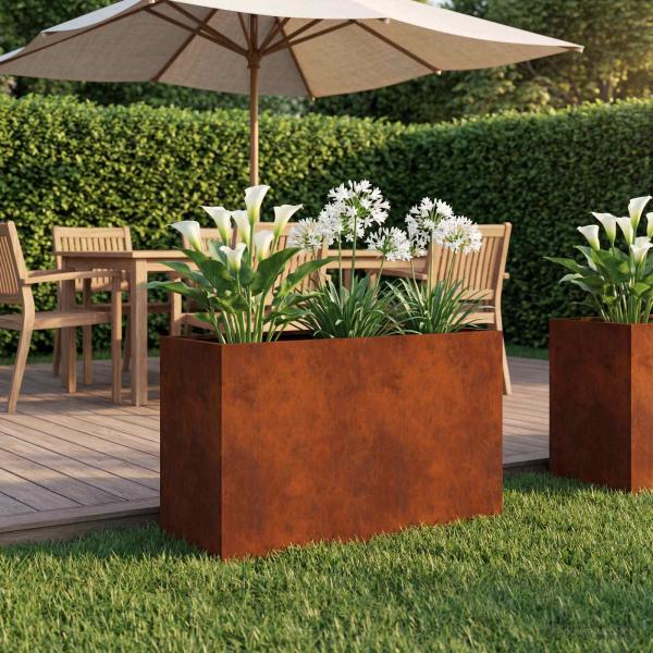 ARDEBO.de - Garten-Pflanzgefäß Rostoptik 80 x 30 x 40 cm Wetterfeststahl