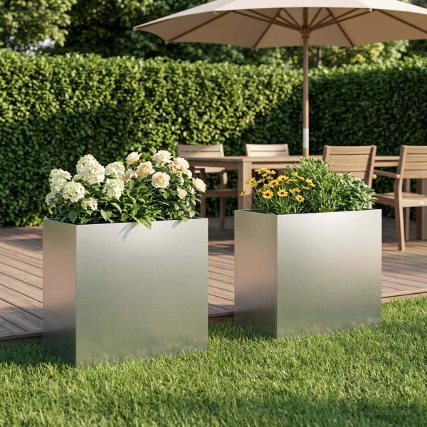 ARDEBO.de - Garten-Pflanzgefäß 2 stk. Silber 50 x 30 x 40 cm