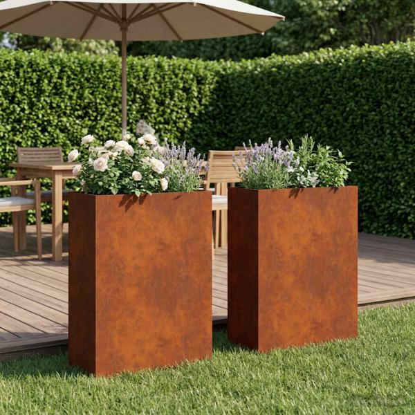 ARDEBO.de - Garten-Pflanzgefäß 2 stk. Rostoptik 40 x 20 x 75 cm