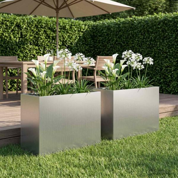 ARDEBO.de - Garten-Pflanzgefäß 2 stk. Silber 60 x 30 x 50 cm