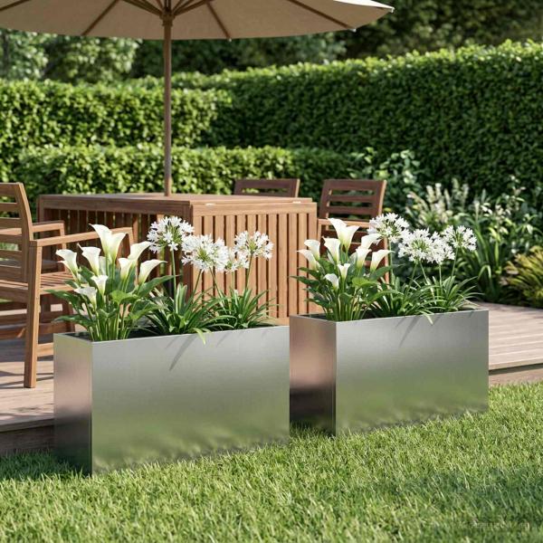 ARDEBO.de - Garten-Pflanzgefäß 2 stk. Silber 80 x 40 x 50 cm
