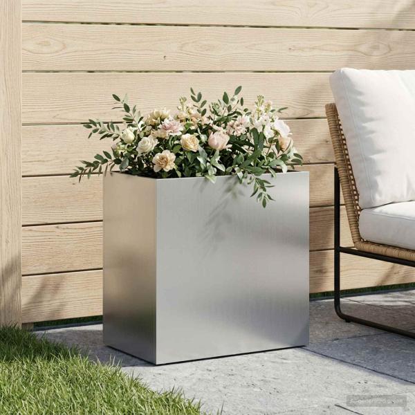 ARDEBO.de - Garten-Pflanzgefäß Silber 50 x 30 x 50 cm Verzinkter Stahl