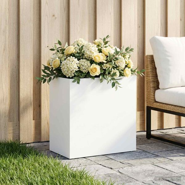 ARDEBO.de - Garten-Pflanzgefäß Weiß 50 x 30 x 50 cm Kaltgewalzter Stahl