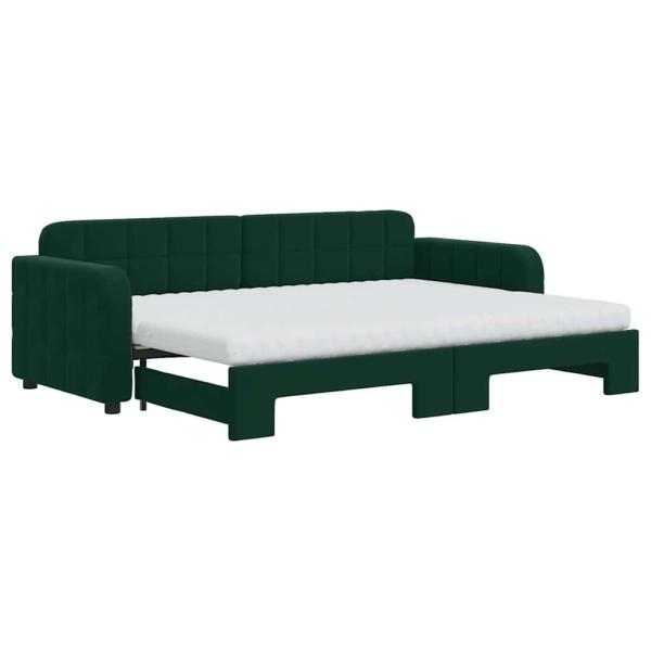 Tagesbett Ausziehbar mit Matratzen Dunkelgrün 80x200 cm Samt