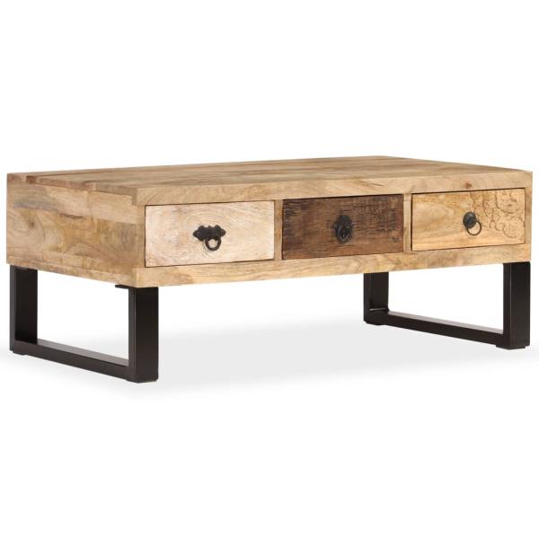 ARDEBO.de - Couchtisch mit 3 Schubladen Massivholz Mango 90x50x35 cm