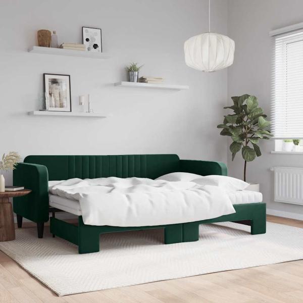 ARDEBO.de - Tagesbett Ausziehbar mit Matratzen Dunkelgrün 80x200 cm Samt