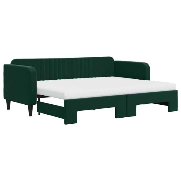Tagesbett Ausziehbar mit Matratzen Dunkelgrün 80x200 cm Samt