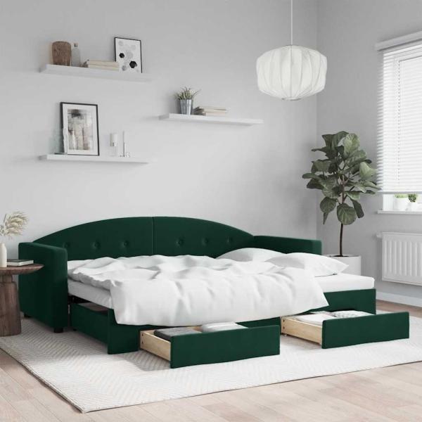 ARDEBO.de - Tagesbett Ausziehbar mit Schubladen Dunkelgrün 80x200 cm Samt
