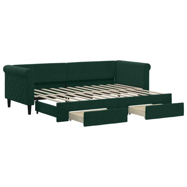 Tagesbett Ausziehbar mit Schubladen Dunkelgrün 80x200 cm Samt