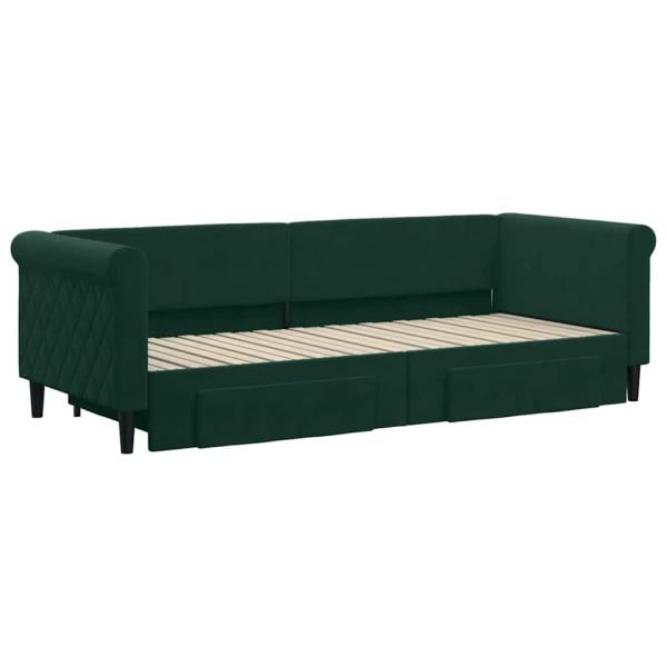 Tagesbett Ausziehbar mit Schubladen Dunkelgrün 80x200 cm Samt