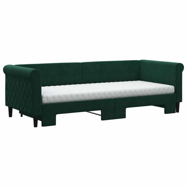 Tagesbett Ausziehbar mit Matratzen Dunkelgrün 80x200 cm Samt