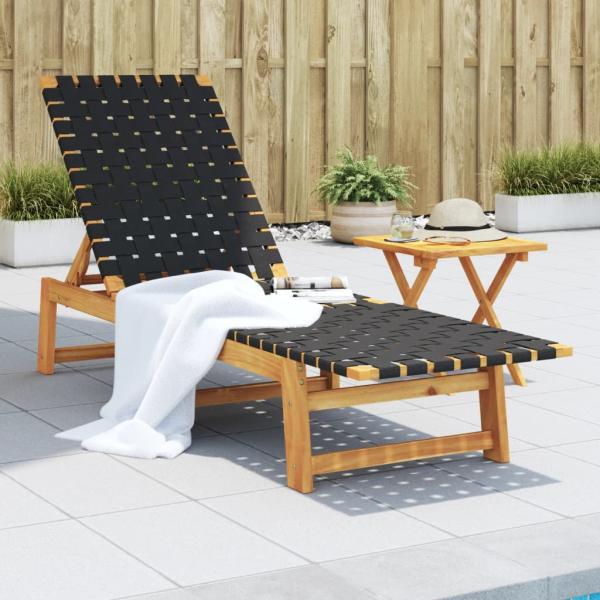 ARDEBO.de - Sonnenliege mit Tisch Schwarz Massivholz Akazie und Stoff