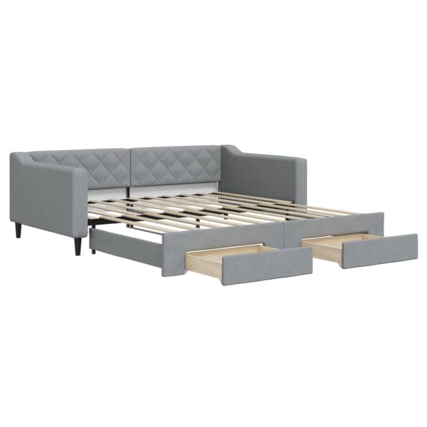 Tagesbett Ausziehbar mit Schubladen Hellgrau 100x190 cm Stoff