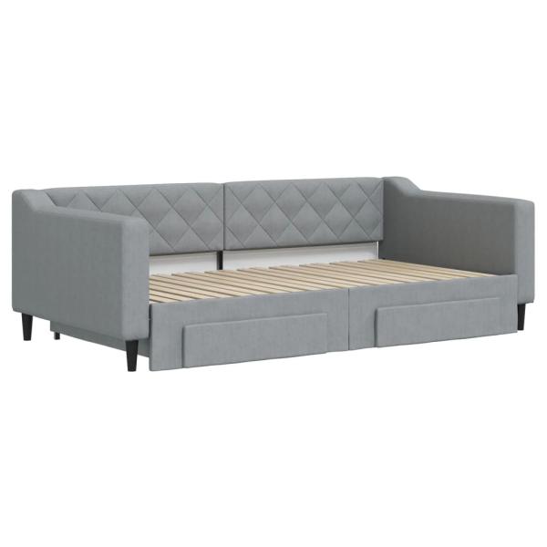 Tagesbett Ausziehbar mit Schubladen Hellgrau 100x190 cm Stoff