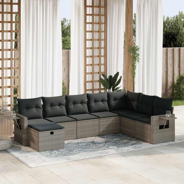 ARDEBO.de - 8-tlg. Garten-Sofagarnitur mit Kissen Grau Poly Rattan