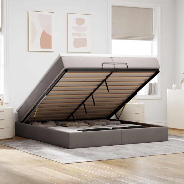 ARDEBO.de - Ottoman-Bett mit Matratzen Taupe 200x200 cm Stoff