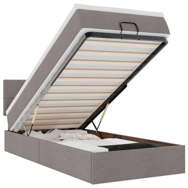 Ottoman-Bett mit Matratze & LEDs Taupe 90x190 cm Stoff