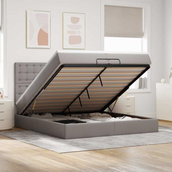 ARDEBO.de - Ottoman-Bett mit Matratzen & LEDs Taupe 200x200 cm Stoff