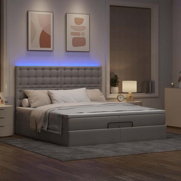 Ottoman-Bett mit Matratzen & LEDs Taupe 200x200 cm Stoff