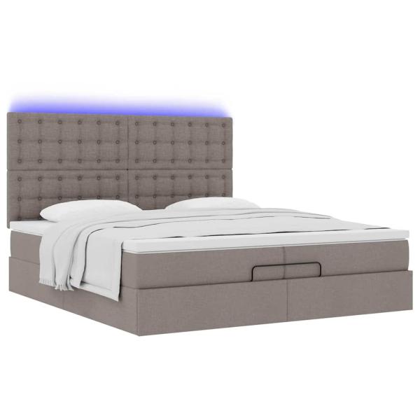 Ottoman-Bett mit Matratzen & LEDs Taupe 200x200 cm Stoff