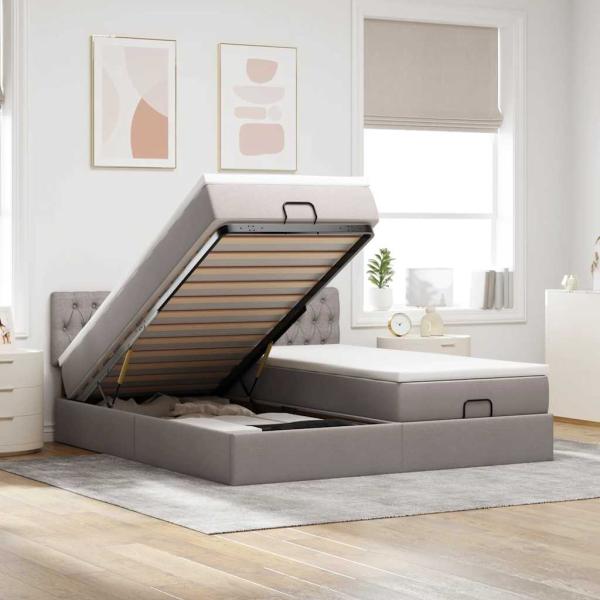 ARDEBO.de - Ottoman-Bett mit Matratzen & LEDs Taupe 200x200 cm Stoff