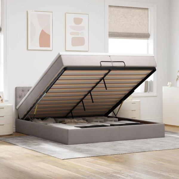 ARDEBO.de - Ottoman-Bett mit Matratze Taupe 200x200 cm Stoff
