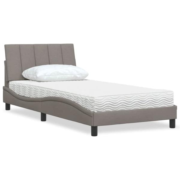 ARDEBO.de - Bett mit Matratze "Hanko" Taupe 100x200 cm Stoff