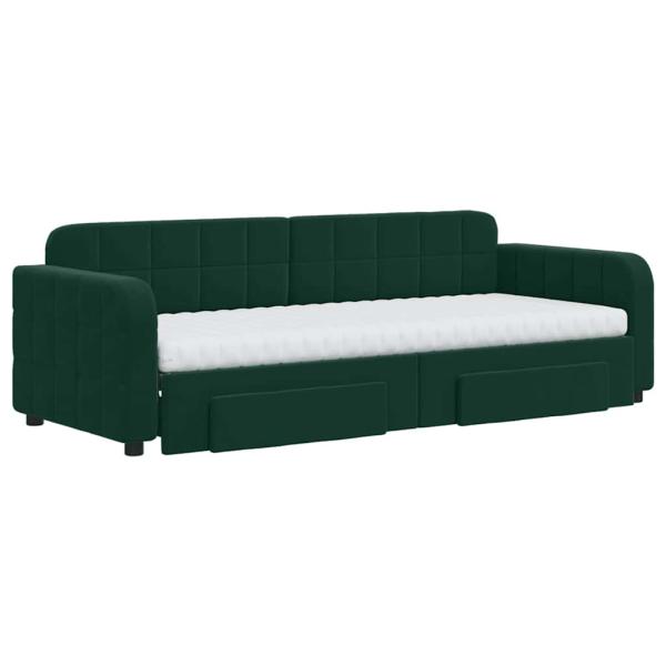 Tagesbett Ausziehbar mit Schubladen Dunkelgrün 80x200 cm Samt