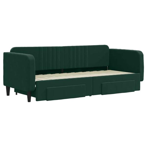 Tagesbett Ausziehbar mit Schubladen Dunkelgrün 80x200 cm Samt