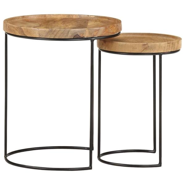 2-tlg. Couchtisch-Set Massivholz Mango und Stahl