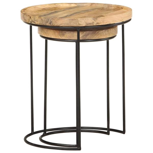2-tlg. Couchtisch-Set Massivholz Mango und Stahl