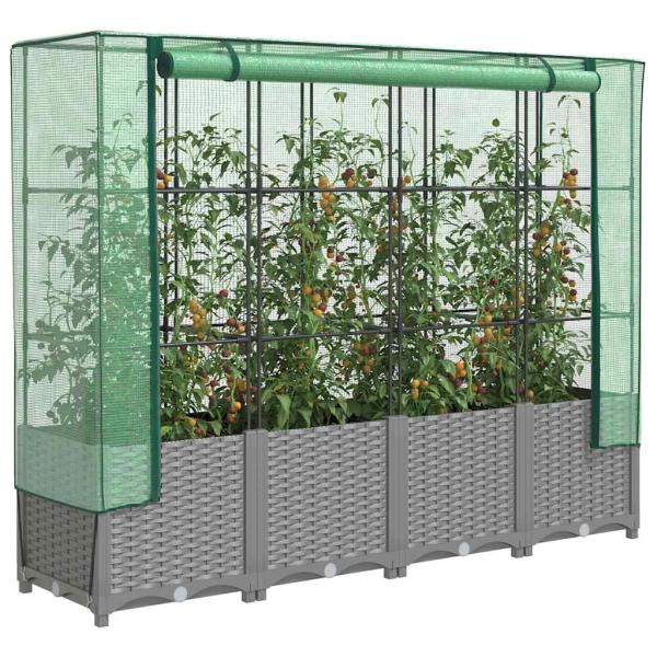 ARDEBO.de - Hochbeet mit Gewächshaus-Aufsatz Rattan-Optik 160x40x138 cm