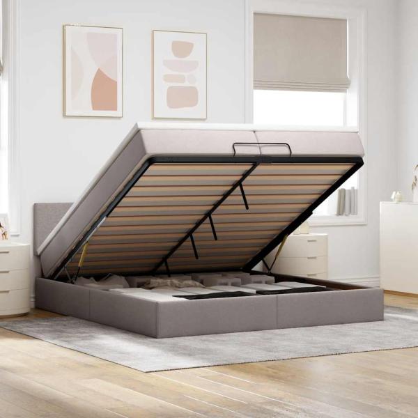 ARDEBO.de - Ottoman-Bett mit Matratzen & LEDs Taupe 200x200 cm Stoff