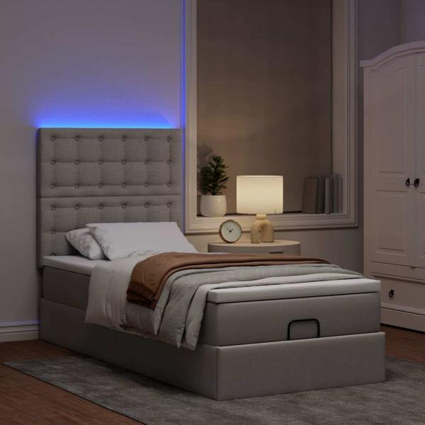Ottoman-Bett mit Matratze & LEDs Taupe 100x200 cm Stoff