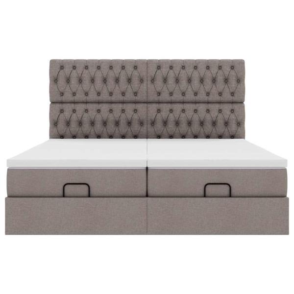 Ottoman-Bett mit Matratzen & LEDs Taupe 200x200 cm Stoff