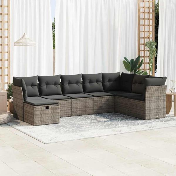 ARDEBO.de - 8-tlg. Garten-Sofagarnitur mit Kissen Grau Poly Rattan
