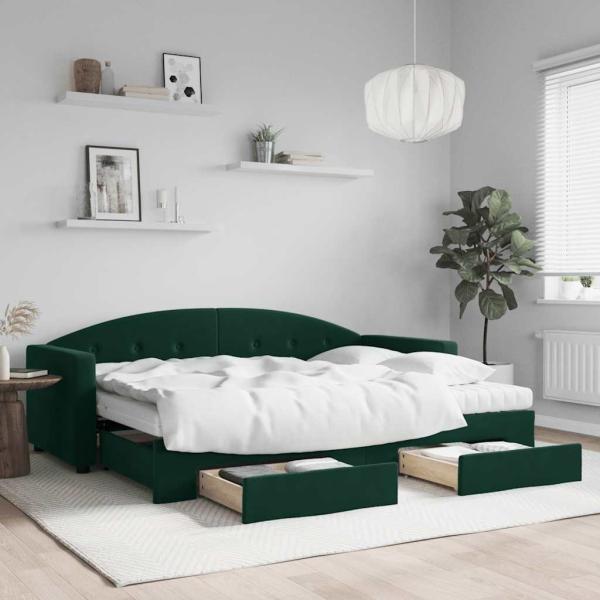 ARDEBO.de - Tagesbett Ausziehbar mit Schubladen Dunkelgrün 80x200 cm Samt
