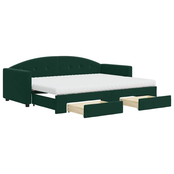 Tagesbett Ausziehbar mit Schubladen Dunkelgrün 80x200 cm Samt