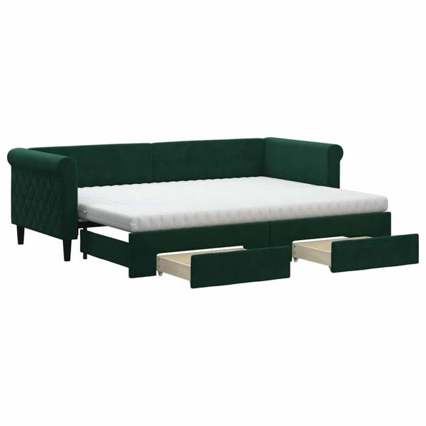 Tagesbett Ausziehbar mit Schubladen Dunkelgrün 80x200 cm Samt