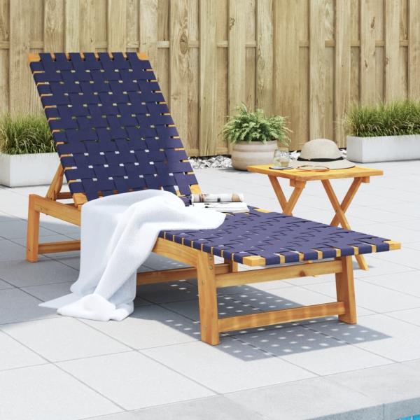 ARDEBO.de - Sonnenliege mit Tisch Dunkelblau Massivholz Akazie und Stoff