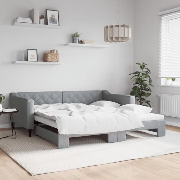 ARDEBO.de - Tagesbett Ausziehbar Hellgrau 100x190 cm Stoff