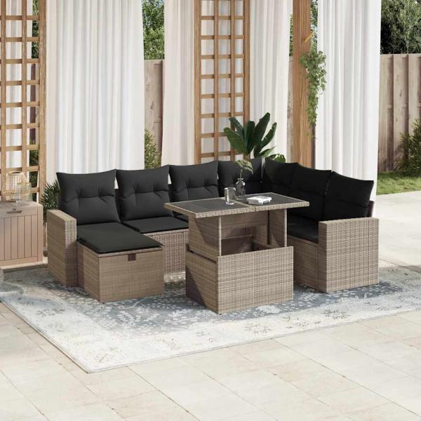 ARDEBO.de - 8-tlg. Garten-Sofagarnitur mit Kissen Hellgrau Poly Rattan