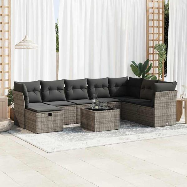 ARDEBO.de - 9-tlg. Garten-Sofagarnitur mit Kissen Grau Poly Rattan