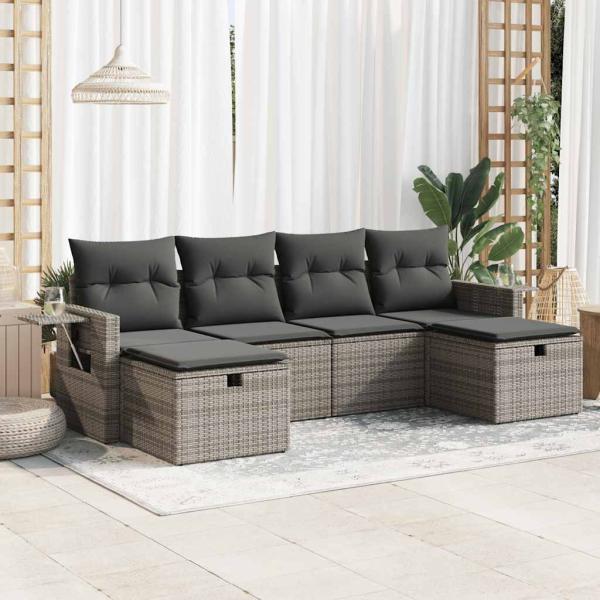 ARDEBO.de - 6-tlg. Garten-Sofagarnitur mit Kissen Grau Poly Rattan